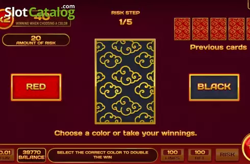 Risk Game screen. 100 Dragons slot