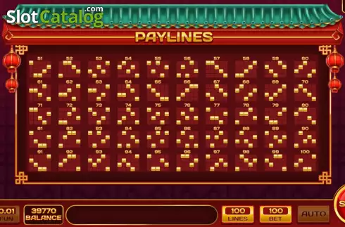 Pay Lines screen 2. 100 Dragons slot