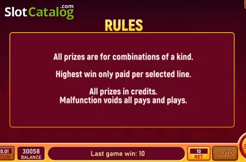 Game Rules screen. Red Chilli Luck slot
