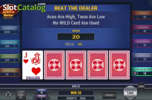 Risk Game screen. Poker 7 Jacks or Better slot