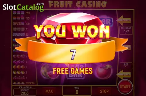 Free Games screen. Fruit Casino (3x3) slot