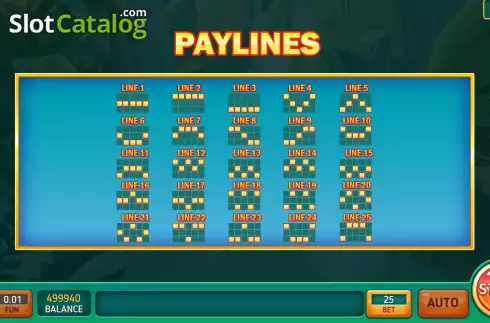 Pay Lines screen. Royal Ara slot