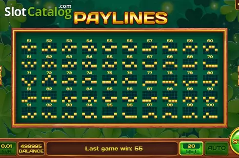 Pay Lines screen 2. Clover Madness 100 slot