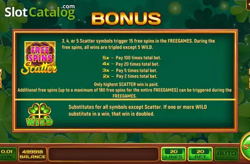 Features screen. Clover Tale slot