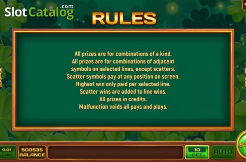 Game Rules screen. Quick Hit Luck slot