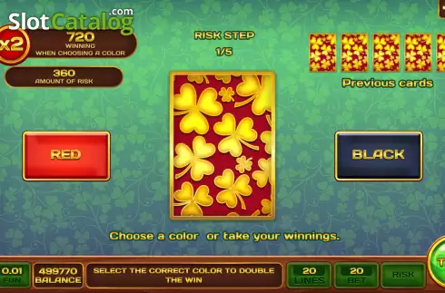 Risk Game screen. Enchanted Clovers slot