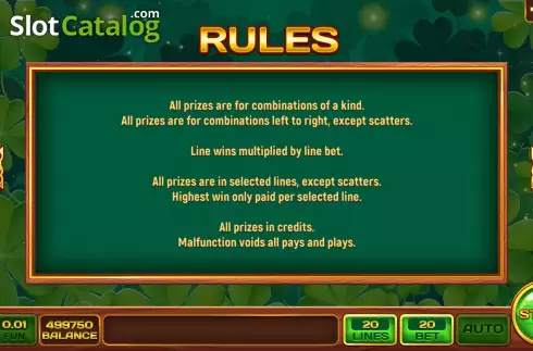 Game Rules screen. Enchanted Clovers slot