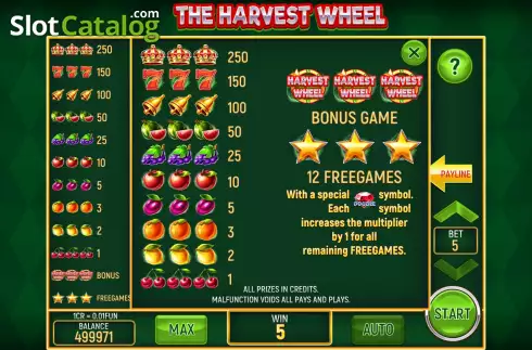 Ecran6. The Harvest Wheel (Pull Tabs) slot