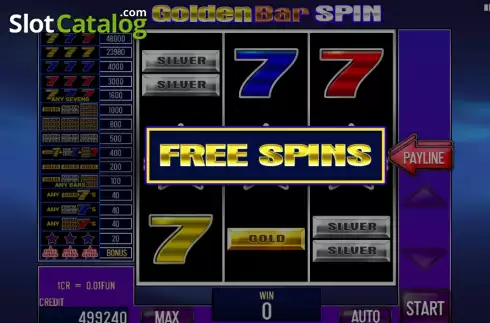 Free Spins screen. Golden Bar Spin (3x3) slot