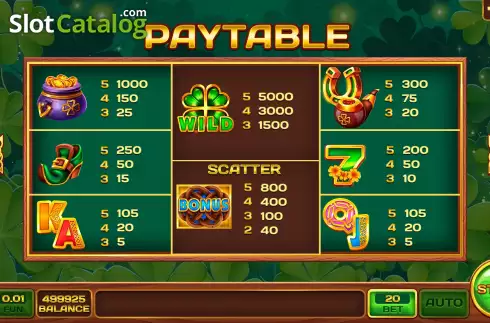 PayTable screen. Wild 4 Leaf slot