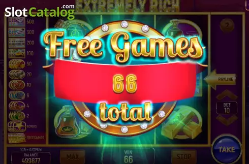 Win Free Game screen. Extremely Rich (3x3) slot