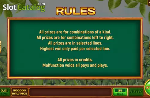 Game Rules screen. Irish Mania slot
