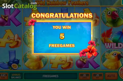 Free Games screen. Wild Rainbow Features slot