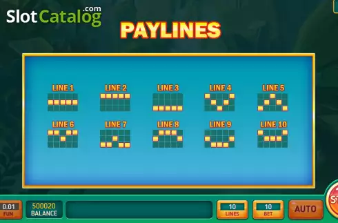 PayLines screen. Sizzling Jungle slot