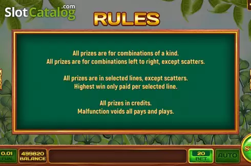 Game Rules screen. Green Hat Man slot