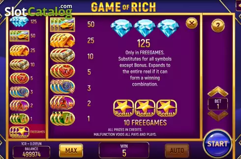 Ecran6. Game of Rich (Pull Tabs) slot