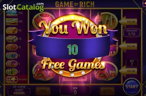 Free Spins screen. Game of Rich (3x3) slot