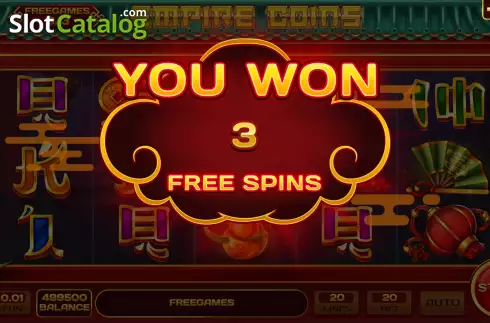 Free Spins screen. Empire Coins slot