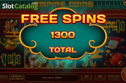 Win Free Spins screen. Empire Coins slot