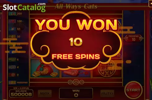 Free Spins screen. All Ways Cats (3x3) slot