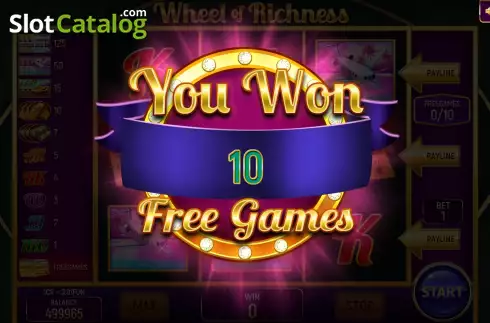 Free Games screen. Wheel of Richness (3x3) slot