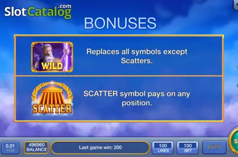 Game Features screen. Gate of Zeus slot