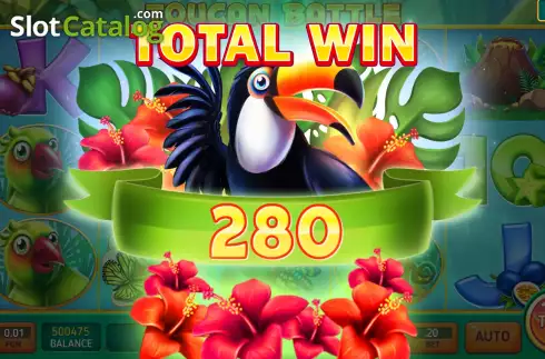 Win Free Spins screen. Toucan Battle slot