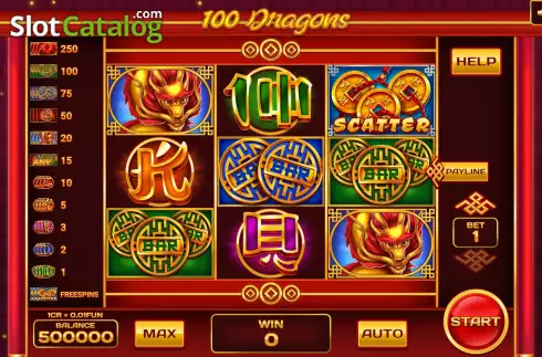 Game screen. 100 Dragons (Pull Tabs) slot