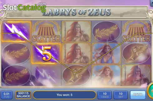Win screen. Labrys Of Zeus slot