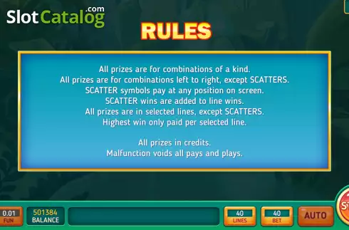 Game Rules screen. Jungle Tale slot
