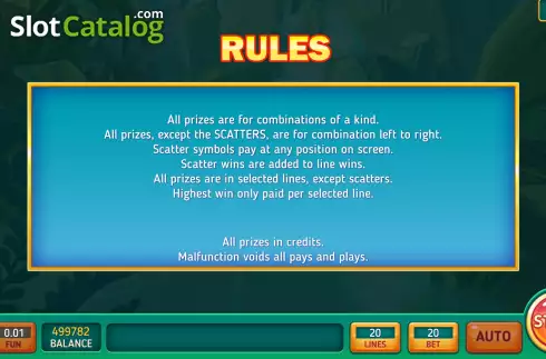 Game Rules screen. Toucan Strike slot