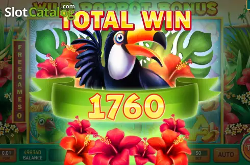 Win Free Spins screen. Wild Parrot Bonus slot
