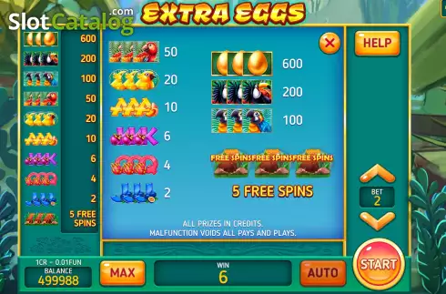 PayTable screen. Extra Eggs (3x3) slot