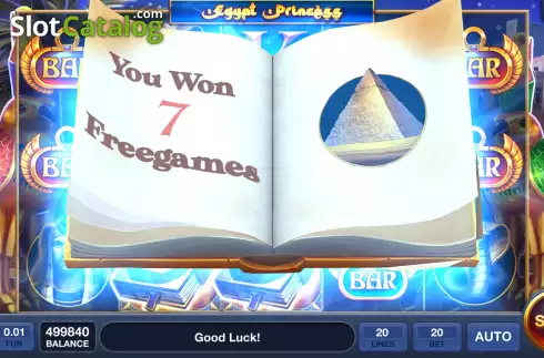 Free Spins screen. Egypt Princess slot