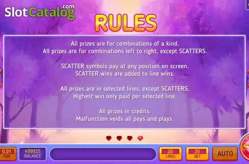 Game Rules screen. Feelings Forest slot