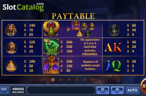 PayTable screen. Egypt Riddles slot