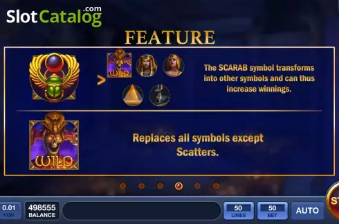 Game Features screen. Egypt Riddles slot