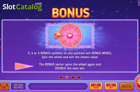 Game Features screen. Magic Love Wheel slot