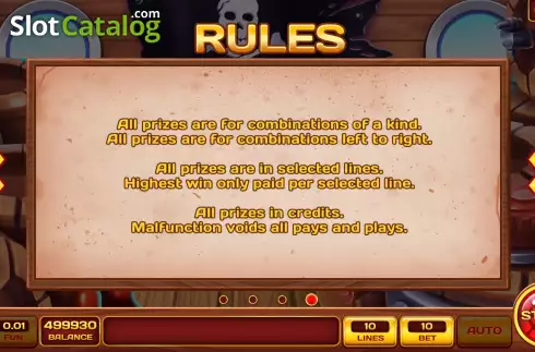 Game Rules screen. Pirate Bag Of Doubloon slot