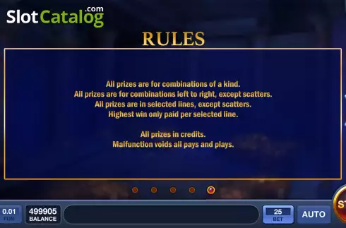 Game Rules screen. Nefertiti's Long Story slot
