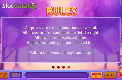 Game Rules screen. Hearts Collection slot