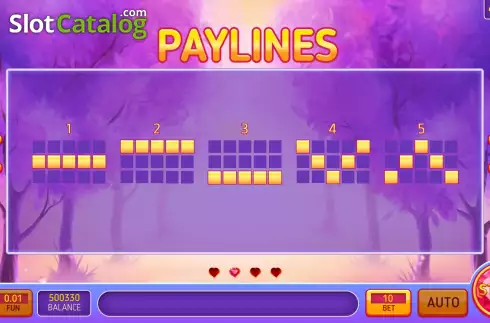 PayLines screen. Hearts Collection slot