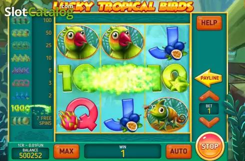 Win screen. Lucky Tropical Birds (Pull Tabs) slot