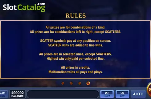 Game Rules screen. Sacred Papyrus slot