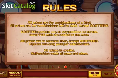 Game Rules screen. Golden Pirate Saber slot