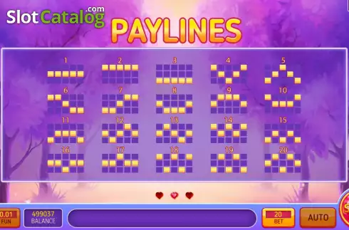 PayLines screen. 20 Candies slot