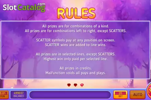 Game Rules screen. 20 Candies slot