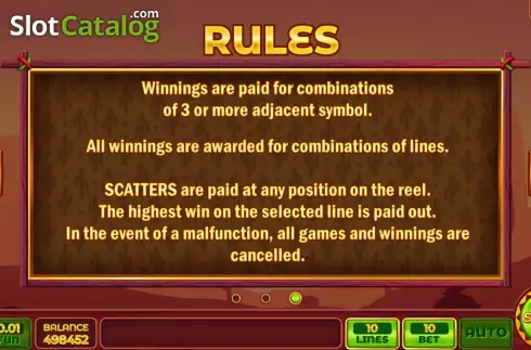 Game Rules screen. Mexican Game slot