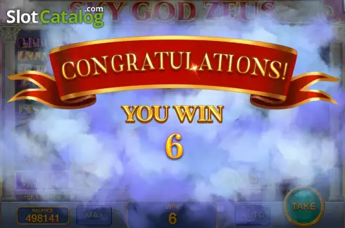 Win Free Spins screen. Sky God Zeus (Pull Tabs) slot
