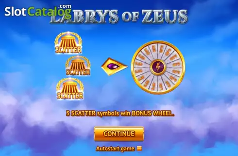 Start Game screen. Labrys of Zeus (3x3) slot